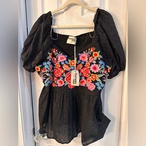 NEw With Tags - Savanna Jane Pink and Red Rose Sweetheart Embroidered Blouse